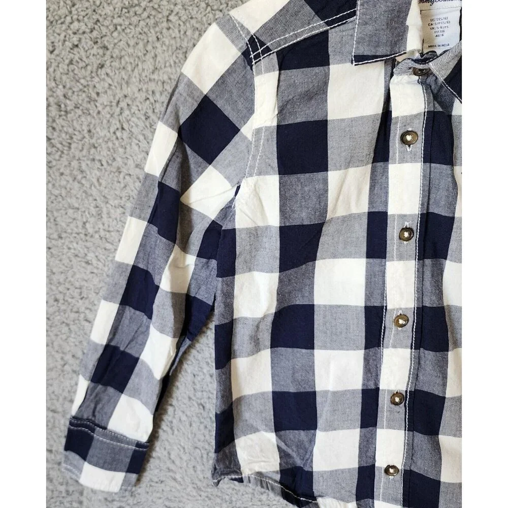 Tommy Bahama Navy‎ Blue Plaid Long Sleeve Button Up Shirt Youth Size Small 5/6